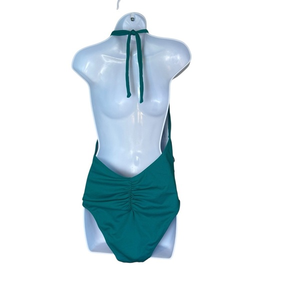 Cupshe Aqua Textured and Striped Halter Tummy Control One Piece Swimsuit Large - Picture 5 of 13